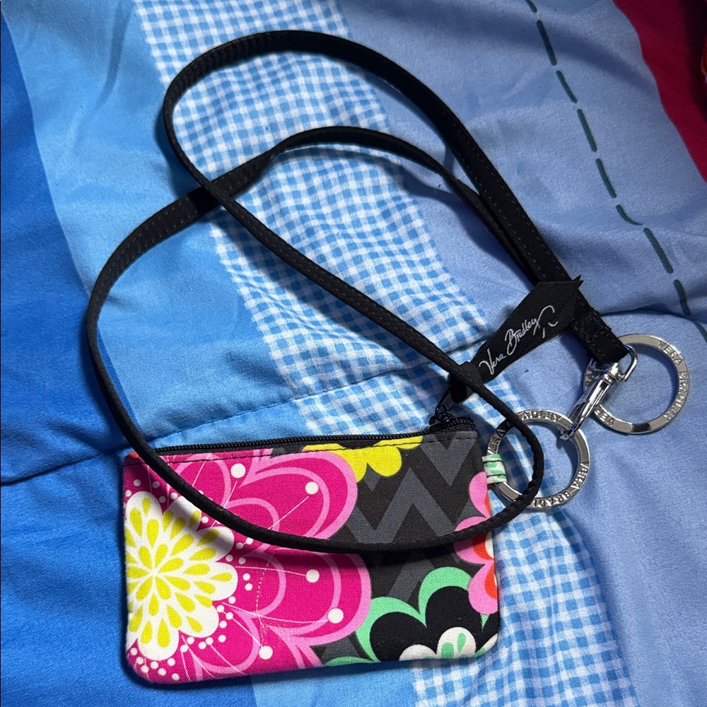Vera Bradley Pink Yellow Floral Zip Wristlet Lanyard